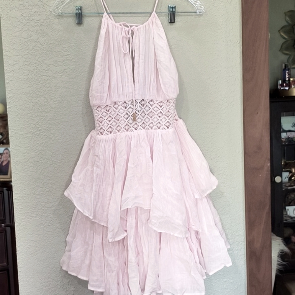 Free People Pale Pink Tiered Mini Dress - Picture 4 of 5